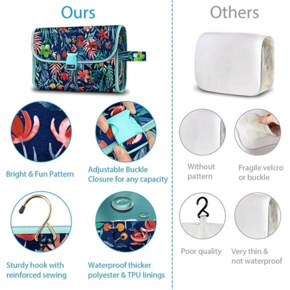 Hanging Toiletry Travel Bag for Women Large Makeup Organizer Storage Pouch - Picture 5 of 7